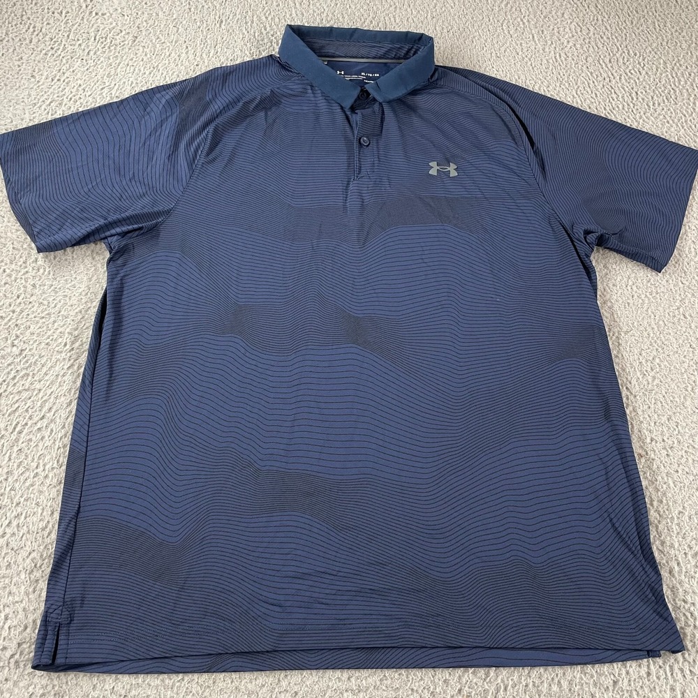 Under Armour Men's Loose‎ Heat Gear S/S Polo Golf Shirt Extra Large XL Blue Poly